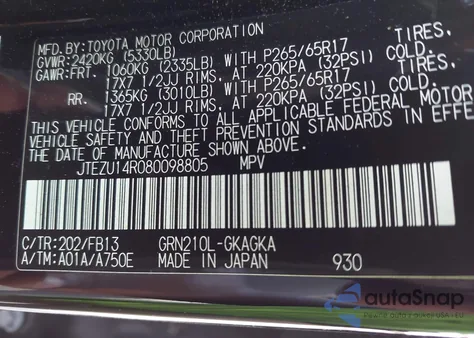 2008 Toyota 4Runner Sport V6 z USA, uszkodzony, nr VIN JTEZU14R080098805